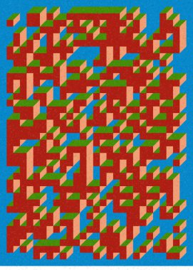 Edward Zajec 'in 1971' deki Il Cubo 'sunun uygulanması. Esasen 8 taştan oluşan bir Truchet fayans seti ve yerleştirme sanatı illüstrasyonu için kurallar