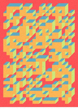 Edward Zajec 'in 1971' deki Il Cubo 'sunun uygulanması. Esasen 8 taştan oluşan bir Truchet fayans seti ve yerleştirme sanatı illüstrasyonu için kurallar