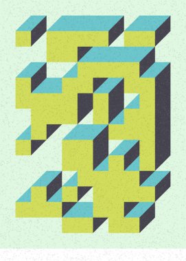 Edward Zajec 'in 1971' deki Il Cubo 'sunun uygulanması. Esasen 8 taştan oluşan bir Truchet fayans seti ve yerleştirme sanatı illüstrasyonu için kurallar