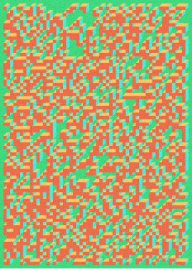 Edward Zajec 'in 1971' deki Il Cubo 'sunun uygulanması. Esasen 8 taştan oluşan bir Truchet fayans seti ve yerleştirme sanatı illüstrasyonu için kurallar