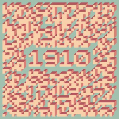 Edward Zajec 'in 1971' deki Il Cubo 'sunun uygulanması. Esasen 8 taştan oluşan bir Truchet fayans seti ve yerleştirme sanatı illüstrasyonu için kurallar