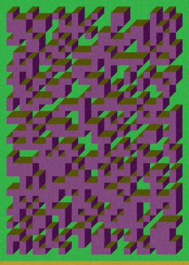 Edward Zajec 'in 1971' deki Il Cubo 'sunun uygulanması. Esasen 8 taştan oluşan bir Truchet fayans seti ve yerleştirme sanatı illüstrasyonu için kurallar