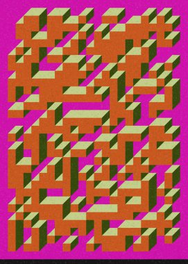 Edward Zajec 'in 1971' deki Il Cubo 'sunun uygulanması. Esasen 8 taştan oluşan bir Truchet fayans seti ve yerleştirme sanatı illüstrasyonu için kurallar