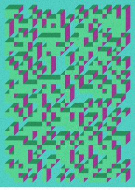 Edward Zajec 'in 1971' deki Il Cubo 'sunun uygulanması. Esasen 8 taştan oluşan bir Truchet fayans seti ve yerleştirme sanatı illüstrasyonu için kurallar