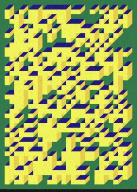 Edward Zajec 'in 1971' deki Il Cubo 'sunun uygulanması. Esasen 8 taştan oluşan bir Truchet fayans seti ve yerleştirme sanatı illüstrasyonu için kurallar