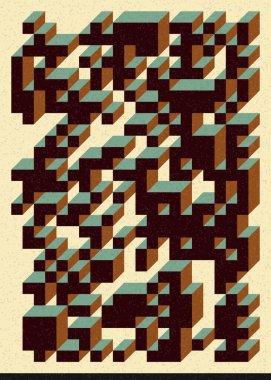 Edward Zajec 'in 1971' deki Il Cubo 'sunun uygulanması. Esasen 8 taştan oluşan bir Truchet fayans seti ve yerleştirme sanatı illüstrasyonu için kurallar