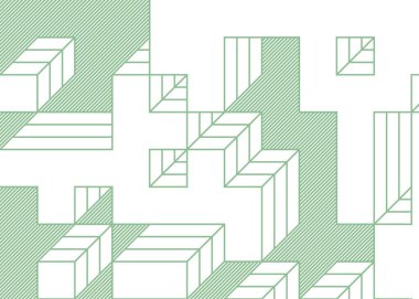 Edward Zajec 'in 1971' deki Il Cubo 'sunun uygulanması. Esasen 8 taştan oluşan bir Truchet fayans seti ve yerleştirme sanatı illüstrasyonu için kurallar