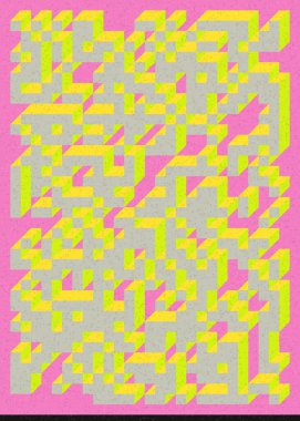 Edward Zajec 'in 1971' deki Il Cubo 'sunun uygulanması. Esasen 8 taştan oluşan bir Truchet fayans seti ve yerleştirme sanatı illüstrasyonu için kurallar