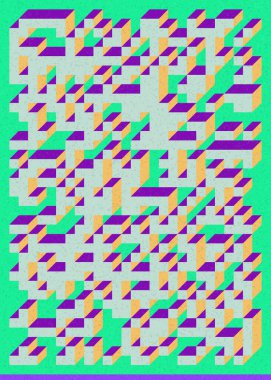 Edward Zajec 'in 1971' deki Il Cubo 'sunun uygulanması. Esasen 8 taştan oluşan bir Truchet fayans seti ve yerleştirme sanatı illüstrasyonu için kurallar