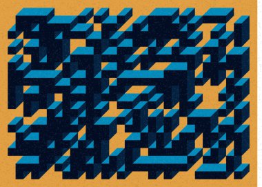 Edward Zajec 'in 1971' deki Il Cubo 'sunun uygulanması. Esasen 8 taştan oluşan bir Truchet fayans seti ve yerleştirme sanatı illüstrasyonu için kurallar