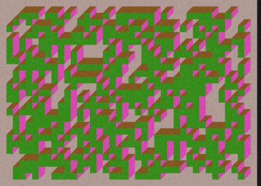 Edward Zajec 'in 1971' deki Il Cubo 'sunun uygulanması. Esasen 8 taştan oluşan bir Truchet fayans seti ve yerleştirme sanatı illüstrasyonu için kurallar