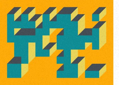 Edward Zajec 'in 1971' deki Il Cubo 'sunun uygulanması. Esasen 8 taştan oluşan bir Truchet fayans seti ve yerleştirme sanatı illüstrasyonu için kurallar