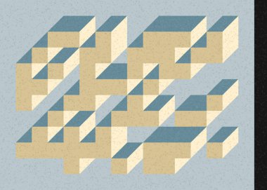 Edward Zajec 'in 1971' deki Il Cubo 'sunun uygulanması. Esasen 8 taştan oluşan bir Truchet fayans seti ve yerleştirme sanatı illüstrasyonu için kurallar