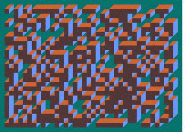 Edward Zajec 'in 1971' deki Il Cubo 'sunun uygulanması. Esasen 8 taştan oluşan bir Truchet fayans seti ve yerleştirme sanatı illüstrasyonu için kurallar