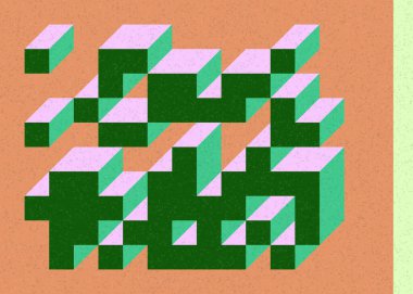 Edward Zajec 'in 1971' deki Il Cubo 'sunun uygulanması. Esasen 8 taştan oluşan bir Truchet fayans seti ve yerleştirme sanatı illüstrasyonu için kurallar