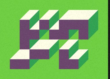 Edward Zajec 'in 1971' deki Il Cubo 'sunun uygulanması. Esasen 8 taştan oluşan bir Truchet fayans seti ve yerleştirme sanatı illüstrasyonu için kurallar