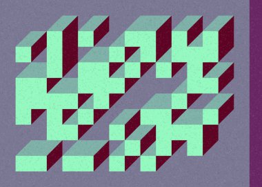 Edward Zajec 'in 1971' deki Il Cubo 'sunun uygulanması. Esasen 8 taştan oluşan bir Truchet fayans seti ve yerleştirme sanatı illüstrasyonu için kurallar