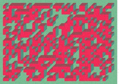 Edward Zajec 'in 1971' deki Il Cubo 'sunun uygulanması. Esasen 8 taştan oluşan bir Truchet fayans seti ve yerleştirme sanatı illüstrasyonu için kurallar