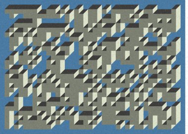 Edward Zajec 'in 1971' deki Il Cubo 'sunun uygulanması. Esasen 8 taştan oluşan bir Truchet fayans seti ve yerleştirme sanatı illüstrasyonu için kurallar