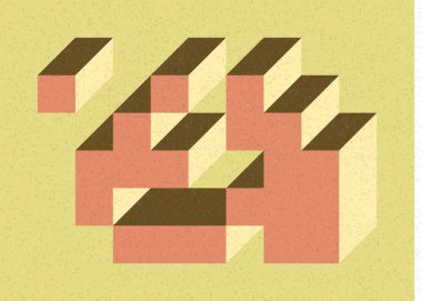 Edward Zajec 'in 1971' deki Il Cubo 'sunun uygulanması. Esasen 8 taştan oluşan bir Truchet fayans seti ve yerleştirme sanatı illüstrasyonu için kurallar