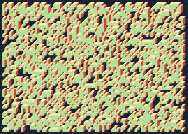 Edward Zajec 'in 1971' deki Il Cubo 'sunun uygulanması. Esasen 8 taştan oluşan bir Truchet fayans seti ve yerleştirme sanatı illüstrasyonu için kurallar