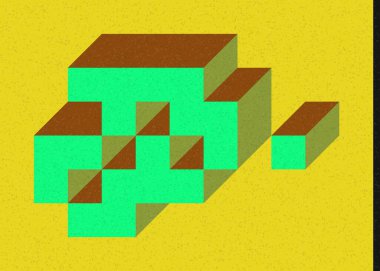 Edward Zajec 'in 1971' deki Il Cubo 'sunun uygulanması. Esasen 8 taştan oluşan bir Truchet fayans seti ve yerleştirme sanatı illüstrasyonu için kurallar