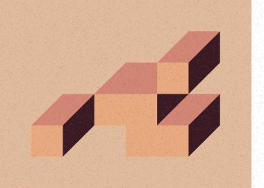 Edward Zajec 'in 1971' deki Il Cubo 'sunun uygulanması. Esasen 8 taştan oluşan bir Truchet fayans seti ve yerleştirme sanatı illüstrasyonu için kurallar