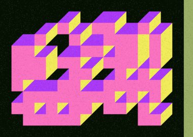 Edward Zajec 'in 1971' deki Il Cubo 'sunun uygulanması. Esasen 8 taştan oluşan bir Truchet fayans seti ve yerleştirme sanatı illüstrasyonu için kurallar