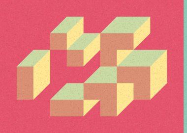 Edward Zajec 'in 1971' deki Il Cubo 'sunun uygulanması. Esasen 8 taştan oluşan bir Truchet fayans seti ve yerleştirme sanatı illüstrasyonu için kurallar