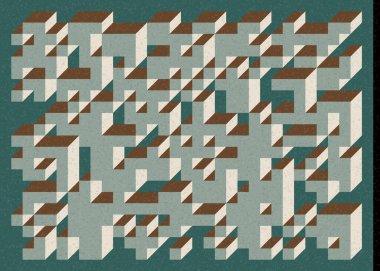 Edward Zajec 'in 1971' deki Il Cubo 'sunun uygulanması. Esasen 8 taştan oluşan bir Truchet fayans seti ve yerleştirme sanatı illüstrasyonu için kurallar