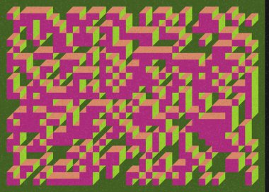 Edward Zajec 'in 1971' deki Il Cubo 'sunun uygulanması. Esasen 8 taştan oluşan bir Truchet fayans seti ve yerleştirme sanatı illüstrasyonu için kurallar