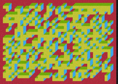 Edward Zajec 'in 1971' deki Il Cubo 'sunun uygulanması. Esasen 8 taştan oluşan bir Truchet fayans seti ve yerleştirme sanatı illüstrasyonu için kurallar