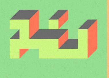 Edward Zajec 'in 1971' deki Il Cubo 'sunun uygulanması. Esasen 8 taştan oluşan bir Truchet fayans seti ve yerleştirme sanatı illüstrasyonu için kurallar