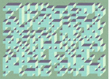 Edward Zajec 'in 1971' deki Il Cubo 'sunun uygulanması. Esasen 8 taştan oluşan bir Truchet fayans seti ve yerleştirme sanatı illüstrasyonu için kurallar