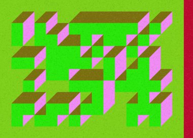 Edward Zajec 'in 1971' deki Il Cubo 'sunun uygulanması. Esasen 8 taştan oluşan bir Truchet fayans seti ve yerleştirme sanatı illüstrasyonu için kurallar