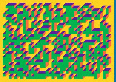 Edward Zajec 'in 1971' deki Il Cubo 'sunun uygulanması. Esasen 8 taştan oluşan bir Truchet fayans seti ve yerleştirme sanatı illüstrasyonu için kurallar