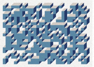 Edward Zajec 'in 1971' deki Il Cubo 'sunun uygulanması. Esasen 8 taştan oluşan bir Truchet fayans seti ve yerleştirme sanatı illüstrasyonu için kurallar