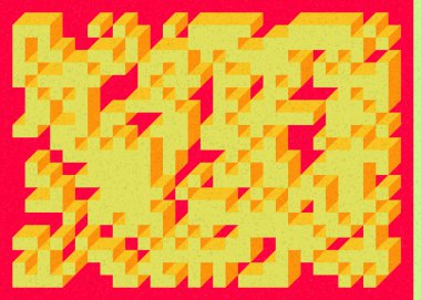 Edward Zajec 'in 1971' deki Il Cubo 'sunun uygulanması. Esasen 8 taştan oluşan bir Truchet fayans seti ve yerleştirme sanatı illüstrasyonu için kurallar