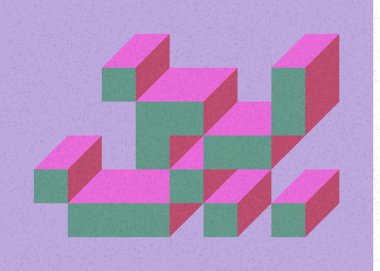 Edward Zajec 'in 1971' deki Il Cubo 'sunun uygulanması. Esasen 8 taştan oluşan bir Truchet fayans seti ve yerleştirme sanatı illüstrasyonu için kurallar