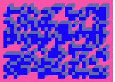 Edward Zajec 'in 1971' deki Il Cubo 'sunun uygulanması. Esasen 8 taştan oluşan bir Truchet fayans seti ve yerleştirme sanatı illüstrasyonu için kurallar