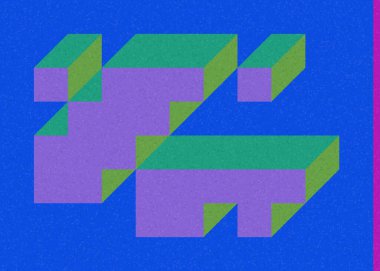 Edward Zajec 'in 1971' deki Il Cubo 'sunun uygulanması. Esasen 8 taştan oluşan bir Truchet fayans seti ve yerleştirme sanatı illüstrasyonu için kurallar