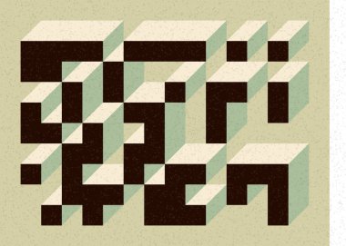 Edward Zajec 'in 1971' deki Il Cubo 'sunun uygulanması. Esasen 8 taştan oluşan bir Truchet fayans seti ve yerleştirme sanatı illüstrasyonu için kurallar