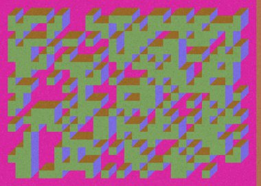 Edward Zajec 'in 1971' deki Il Cubo 'sunun uygulanması. Esasen 8 taştan oluşan bir Truchet fayans seti ve yerleştirme sanatı illüstrasyonu için kurallar