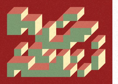 Edward Zajec 'in 1971' deki Il Cubo 'sunun uygulanması. Esasen 8 taştan oluşan bir Truchet fayans seti ve yerleştirme sanatı illüstrasyonu için kurallar