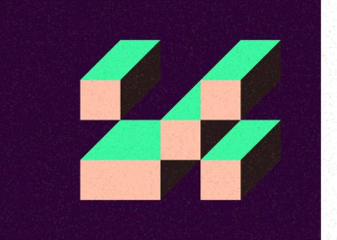 Edward Zajec 'in 1971' deki Il Cubo 'sunun uygulanması. Esasen 8 taştan oluşan bir Truchet fayans seti ve yerleştirme sanatı illüstrasyonu için kurallar