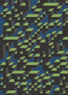 Edward Zajec 'in 1971' deki Il Cubo 'sunun uygulanması. Esasen 8 taştan oluşan bir Truchet fayans seti ve yerleştirme sanatı illüstrasyonu için kurallar