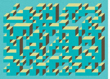 Edward Zajec 'in 1971' deki Il Cubo 'sunun uygulanması. Esasen 8 taştan oluşan bir Truchet fayans seti ve yerleştirme sanatı illüstrasyonu için kurallar