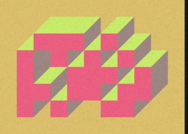 Edward Zajec 'in 1971' deki Il Cubo 'sunun uygulanması. Esasen 8 taştan oluşan bir Truchet fayans seti ve yerleştirme sanatı illüstrasyonu için kurallar