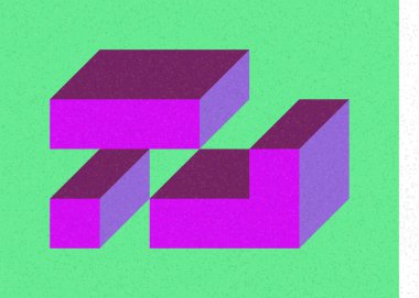 Edward Zajec 'in 1971' deki Il Cubo 'sunun uygulanması. Esasen 8 taştan oluşan bir Truchet fayans seti ve yerleştirme sanatı illüstrasyonu için kurallar