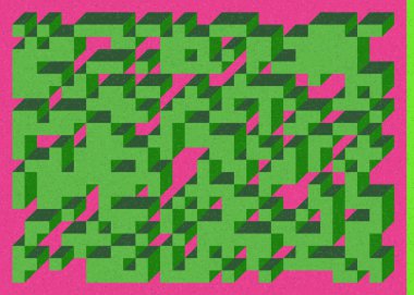 Edward Zajec 'in 1971' deki Il Cubo 'sunun uygulanması. Esasen 8 taştan oluşan bir Truchet fayans seti ve yerleştirme sanatı illüstrasyonu için kurallar